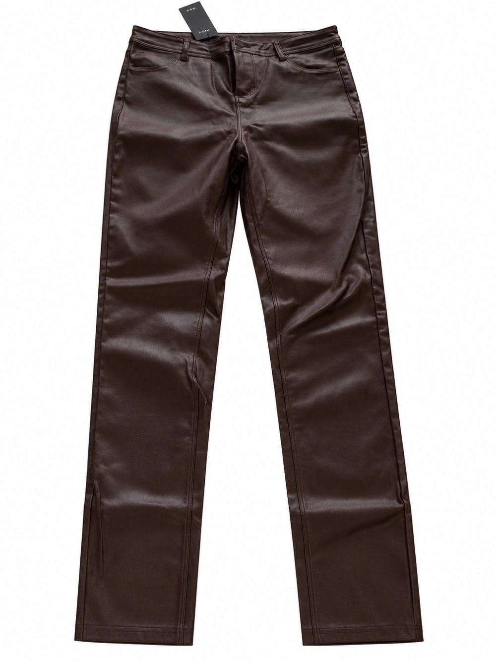 Shinestar Straight-Leg Faux Leather Pants in Dark Brown